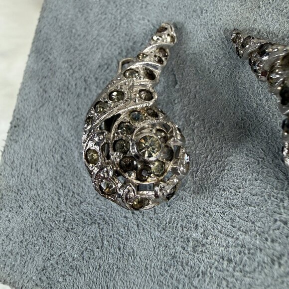 Vintage 30s Rhinestone Silver Tone Screw Back Earrings Pat Pending 164-9187 - Picture 8 of 8